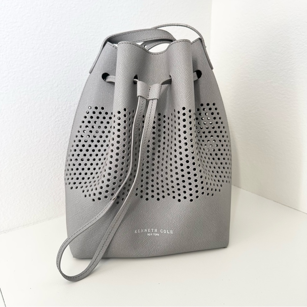 Kenneth Cole Perforated Leather Bucket Bag in Grey